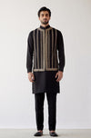 Black Cotton Silk Kurta with Bundi Set