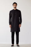 Black Cotton Silk Kurta with Bundi Set