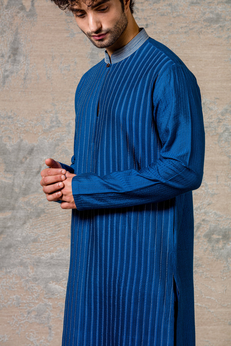 Blue Pin Tuck  Kurta Set