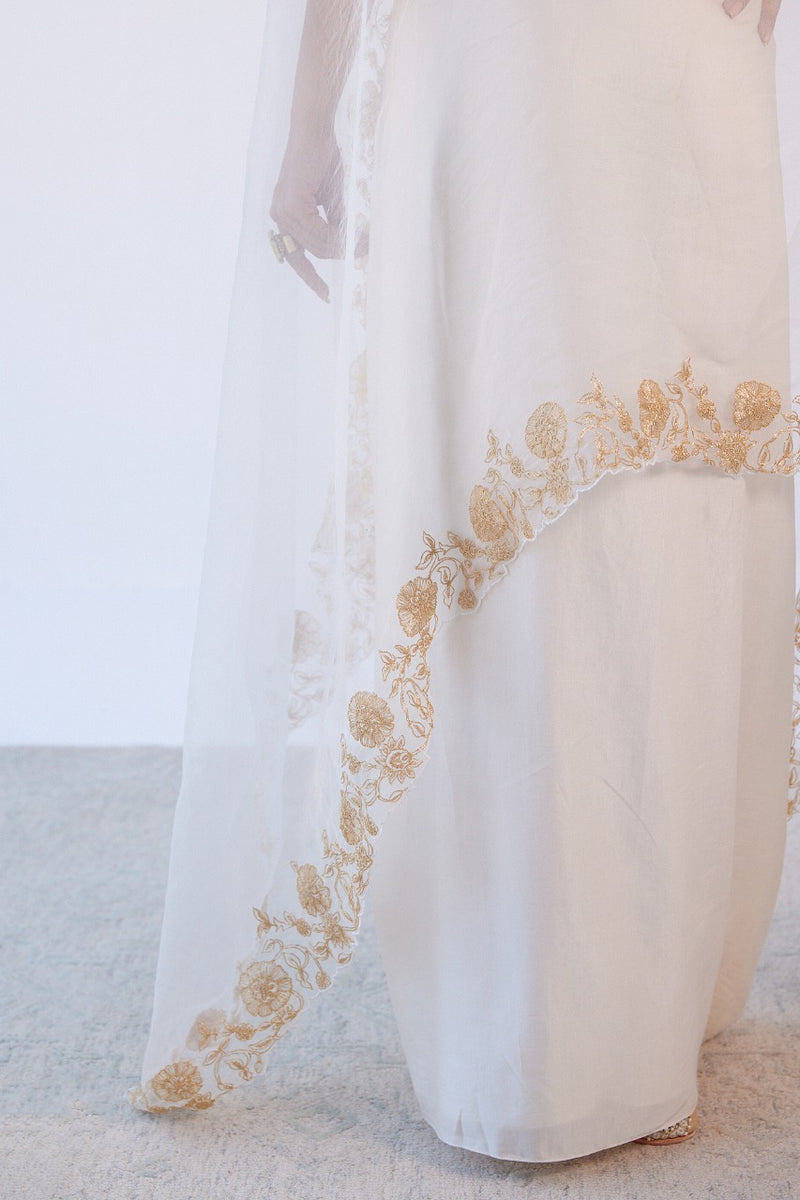 Ivory Embroidered Drape Skirt Set