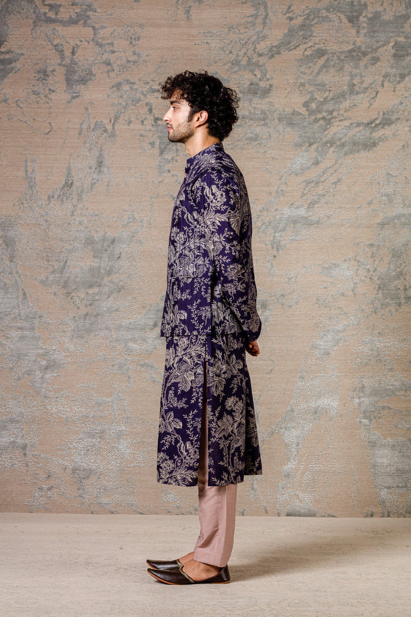 Sunil Grover in Navy Printed Kurta & Jacket Set