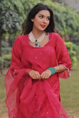 Niki Mehra in Red Mukaish Chanderi Kurta Set