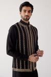 Black Cotton Silk Kurta with Bundi Set