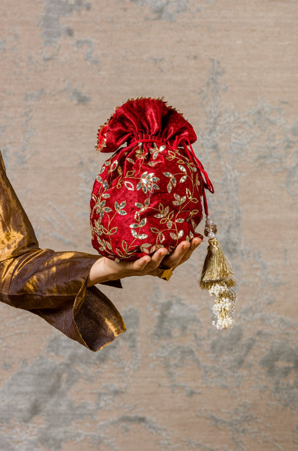 Maroon Embroidered Potli Bag