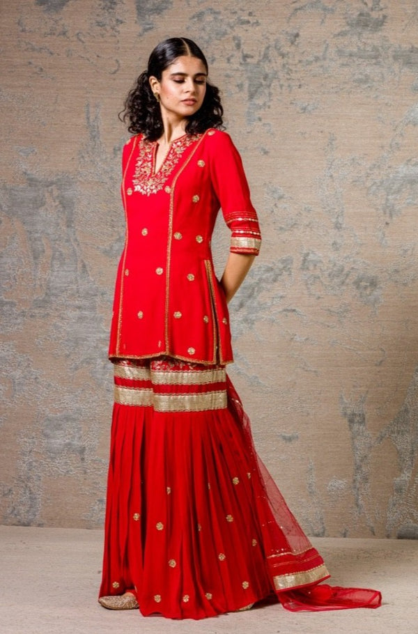 Red Sharara Set