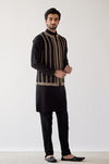 Black Cotton Silk Kurta with Bundi Set