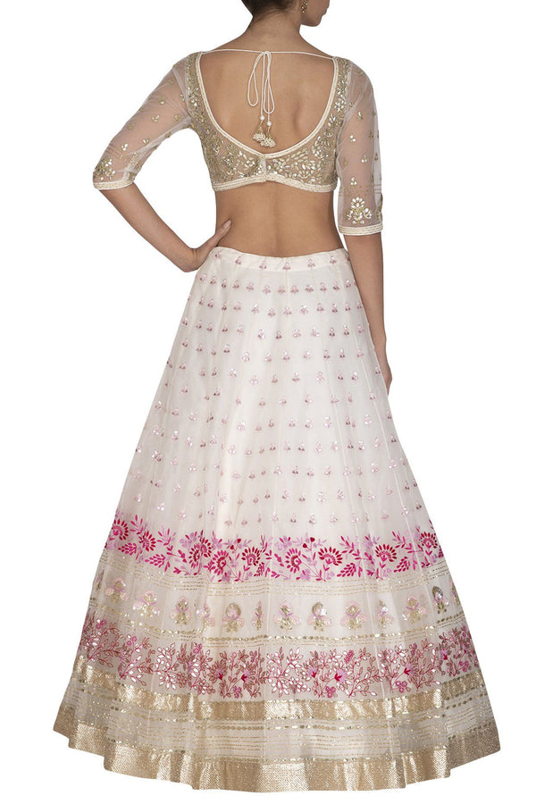 Ivory Pink Lehenga & Dupatta with Gota Patti Blouse - devnaagri