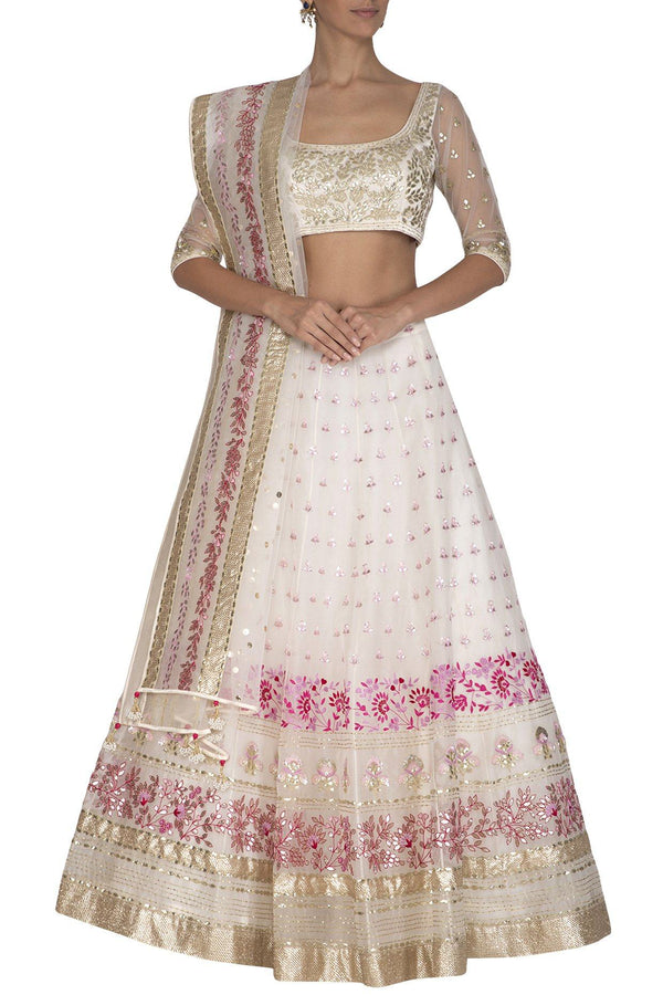 Ivory Pink Lehenga & Dupatta with Gota Patti Blouse - devnaagri