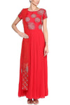 Red Gota Patti and Pearl Embroidered Anarkali Set - devnaagri