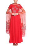 Red Gota Patti and Pearl Embroidered Anarkali Set - devnaagri