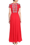 Red Gota Patti and Pearl Embroidered Anarkali Set - devnaagri