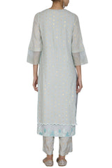 Aqua Blue Straight Kurta with Palazzo - devnaagri