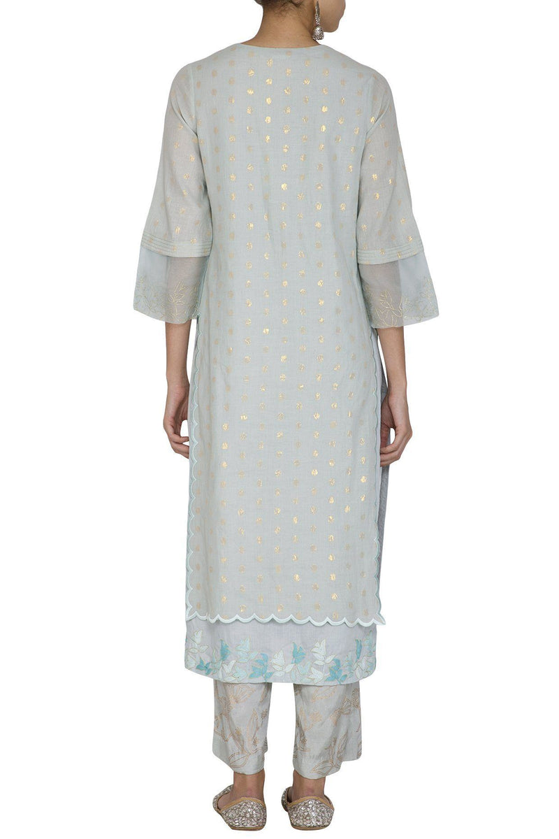 Aqua Blue Straight Kurta with Palazzo - devnaagri