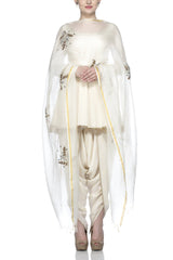 Off White Kurta with Dhoti Pants Set - devnaagri