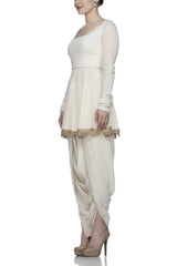 Off White Kurta with Dhoti Pants Set - devnaagri