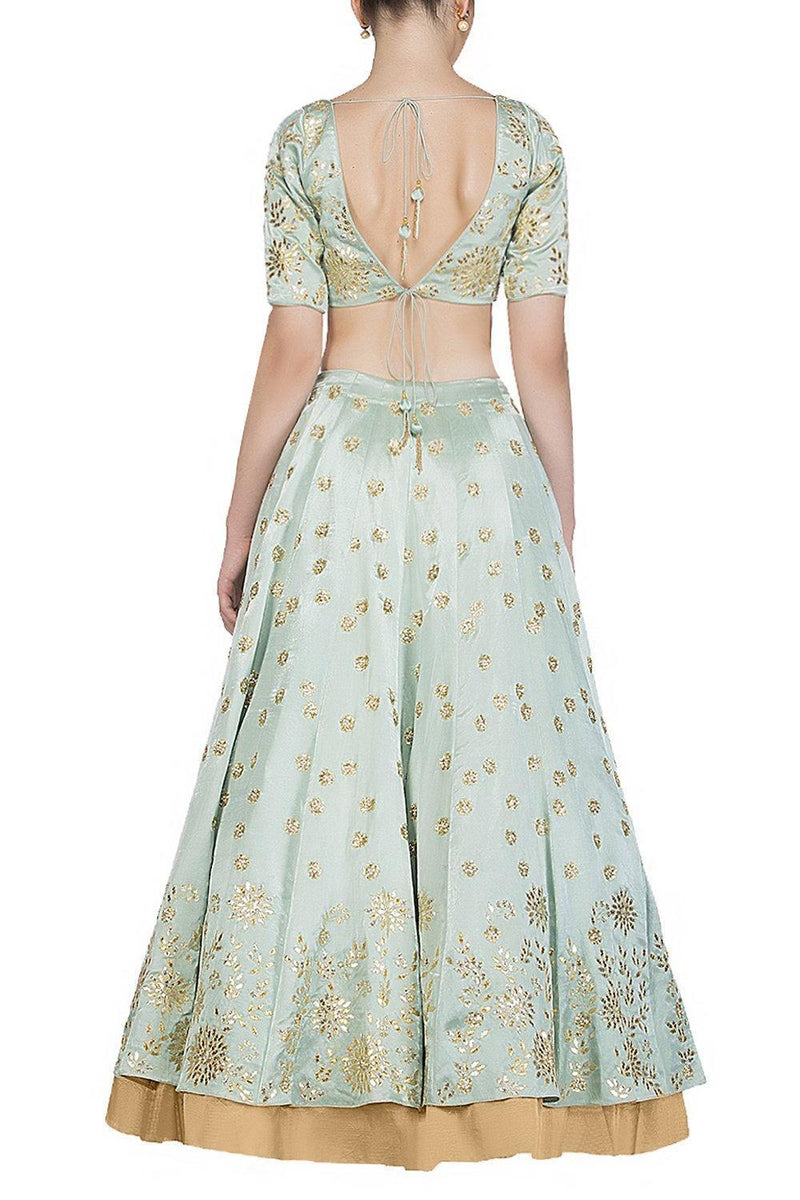 Sage green Lehenga with Silk Blouse - devnaagri