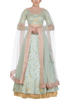 Sage green Lehenga with Silk Blouse - devnaagri