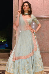Karishma Tanna In Sage green Lehenga with Silk Blouse