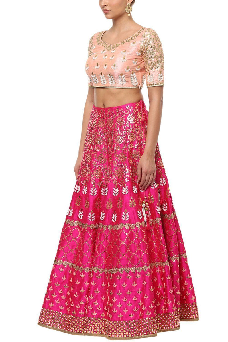 Pink Gota Patti Embroidered Lehenga with Double Dupatta - devnaagri