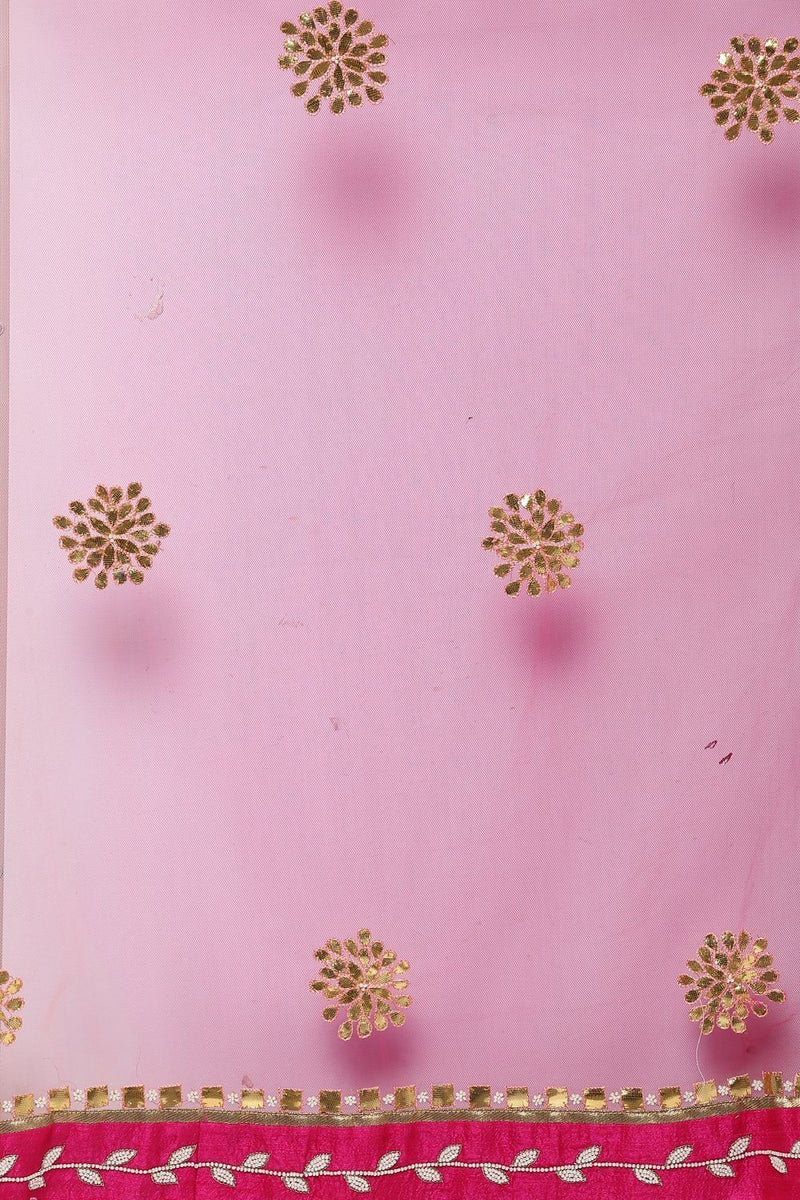Pink Gota Patti Embroidered Lehenga with Double Dupatta - devnaagri