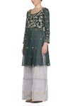 Emerald Green Kurta with Flared Pants - devnaagri