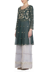 Emerald Green Kurta with Flared Pants - devnaagri