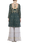 Emerald Green Kurta with Flared Pants - devnaagri