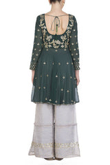 Emerald Green Kurta with Flared Pants - devnaagri
