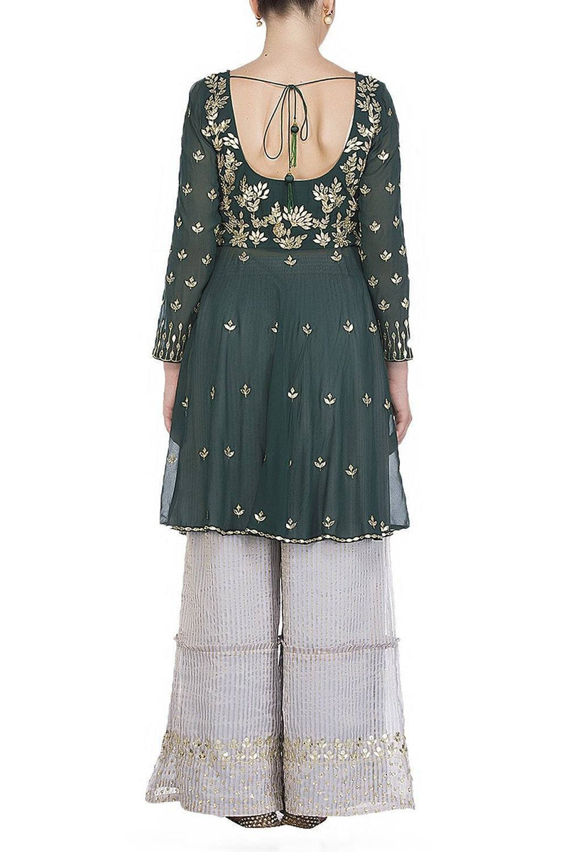 Emerald Green Kurta with Flared Pants - devnaagri