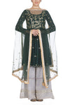 Emerald Green Kurta with Flared Pants - devnaagri