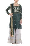 Emerald Green Kurta with Flared Pants - devnaagri