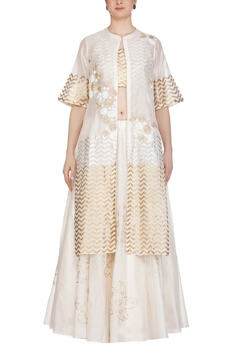 Off White Top with Jacket and skirt - devnaagri