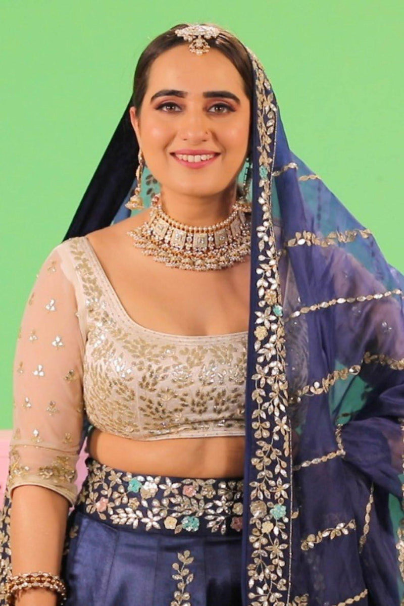 Kusha Kapila In Twilight Blue Lehenga & Dupatta with Ivory Blouse