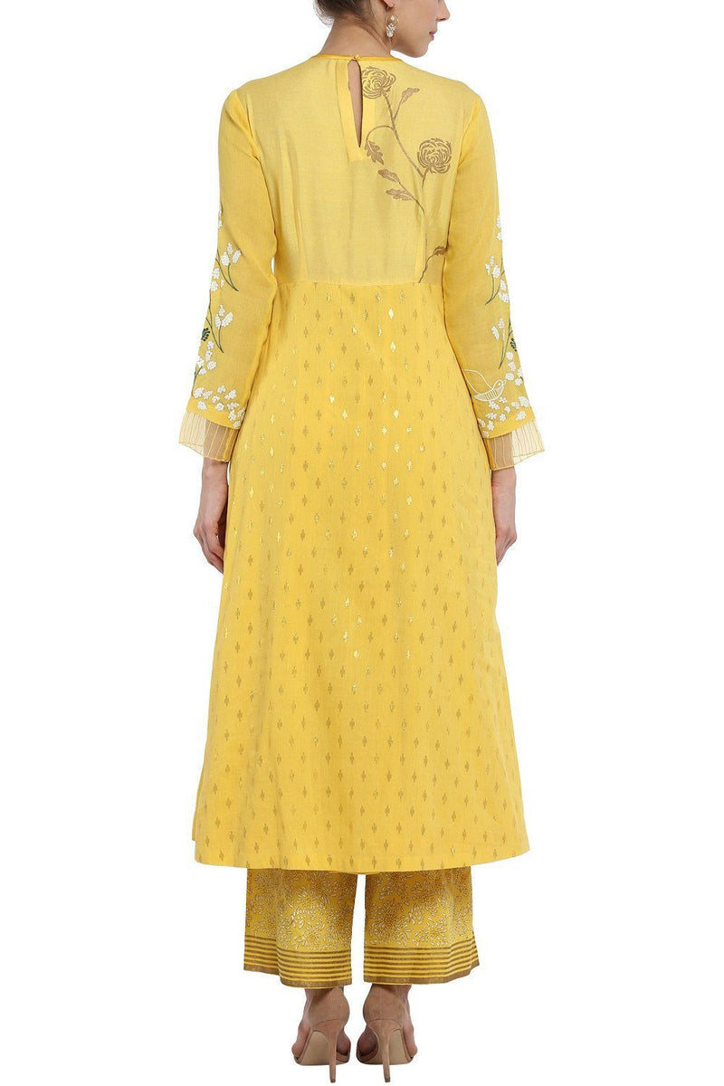 Yellow Anarkali with Pallazo Pants - devnaagri