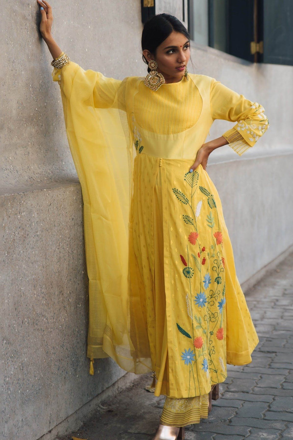 Masoom Minawala In Yellow Anarkali with Pallazo Pants