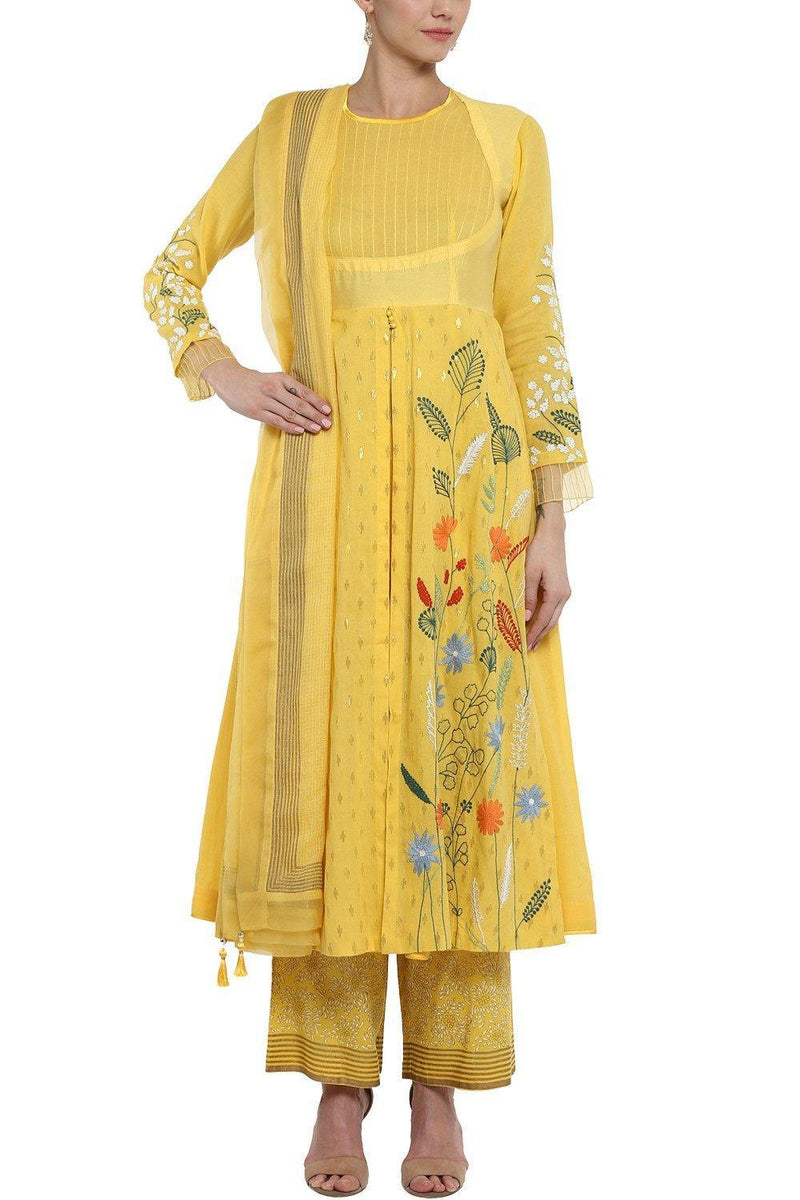 Yellow Anarkali with Pallazo Pants - devnaagri