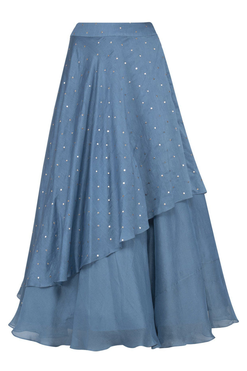 Blue Layered Lehenga with Mul Mukaish Blouse - devnaagri