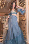 Natasha Luthra In Blue Layered Lehenga with Mul Mukaish Blouse