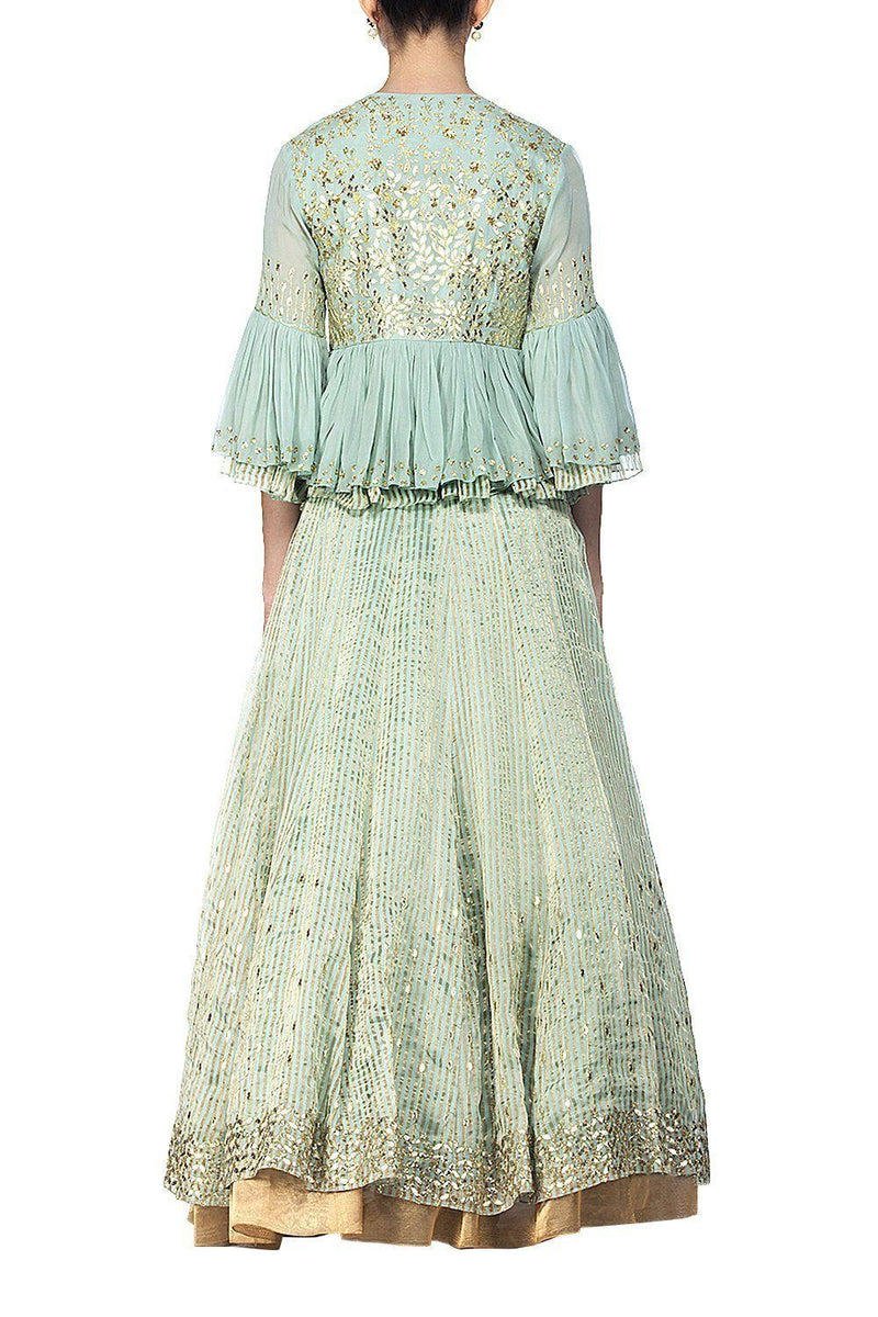 Sage Green Lehenga with Layered Peplum - devnaagri