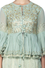 Sage Green Lehenga with Layered Peplum - devnaagri