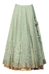 Sage Green Lehenga with Layered Peplum - devnaagri