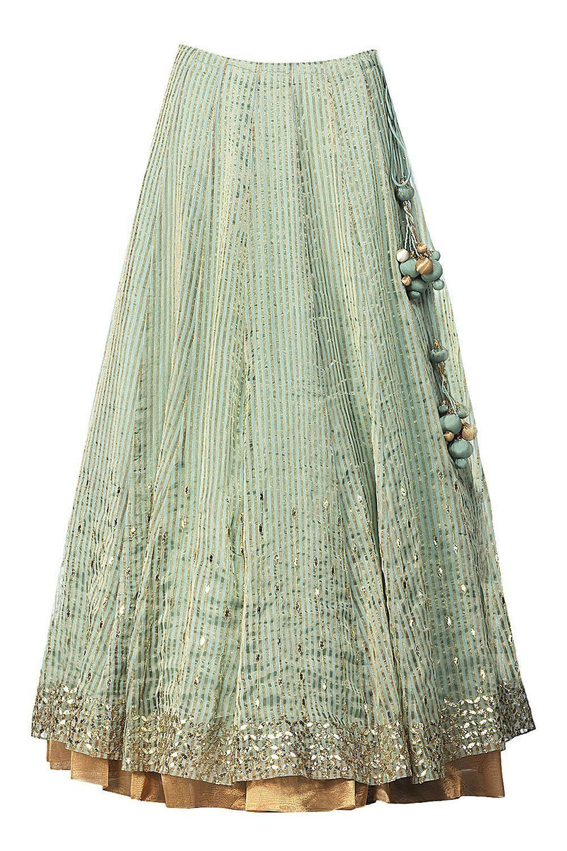 Sage Green Lehenga with Layered Peplum - devnaagri