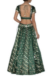 Green Panelled Gajji Lehenga with Self Gajji Blouse - devnaagri