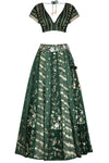 Green Panelled Gajji Lehenga with Self Gajji Blouse - devnaagri