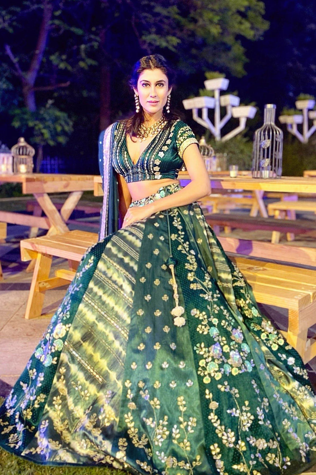 Navneet Randhawa In Green Panelled Gajji Lehenga with Self Gajji Blouse