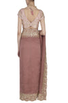 Burgundy Saree with Raw Silk Blouse - devnaagri