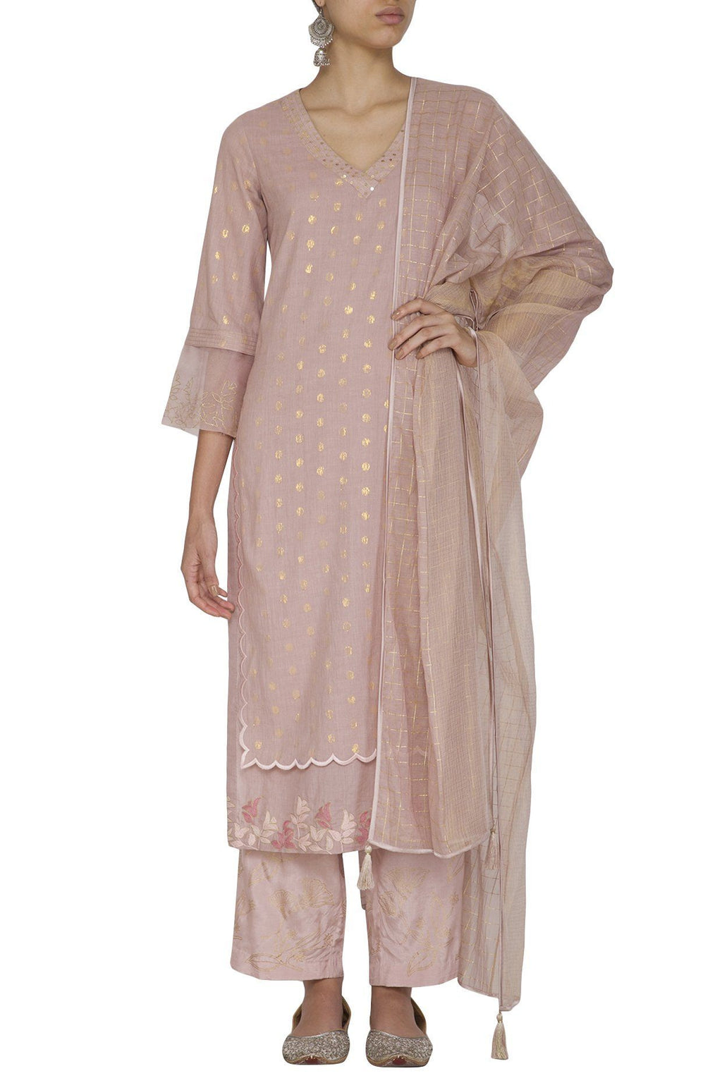 Onion Pink Straight Kurta with Palazzo - devnaagri