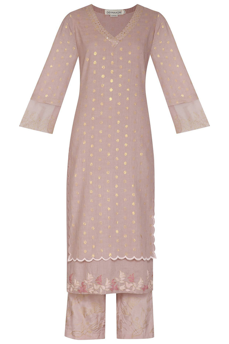 Onion Pink Straight Kurta with Palazzo - devnaagri
