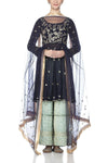 Navy Blue Kurta with Flared Pants - devnaagri