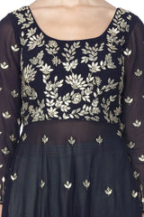 Navy Blue Kurta with Flared Pants - devnaagri